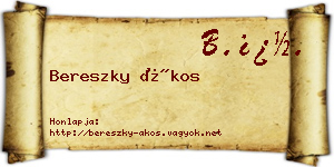 Bereszky Ákos névjegykártya